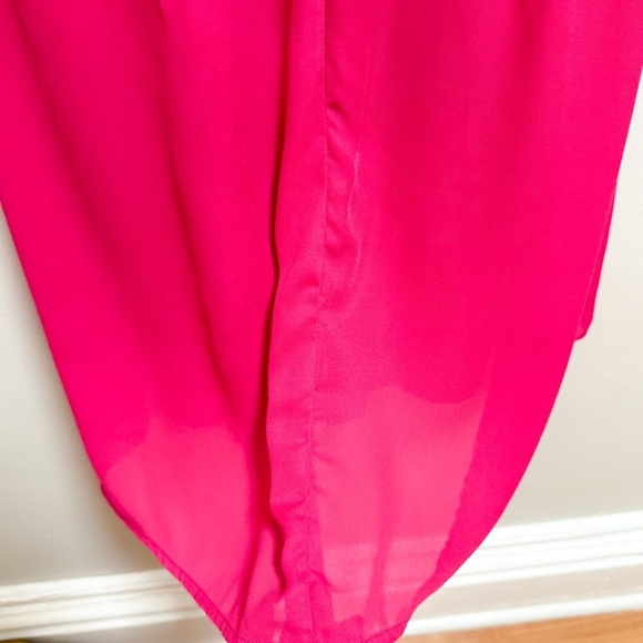 Vintage hot pink fuchsia barbiecore coquette v neck dress ruffle sleeve small - Picture 10 of 14